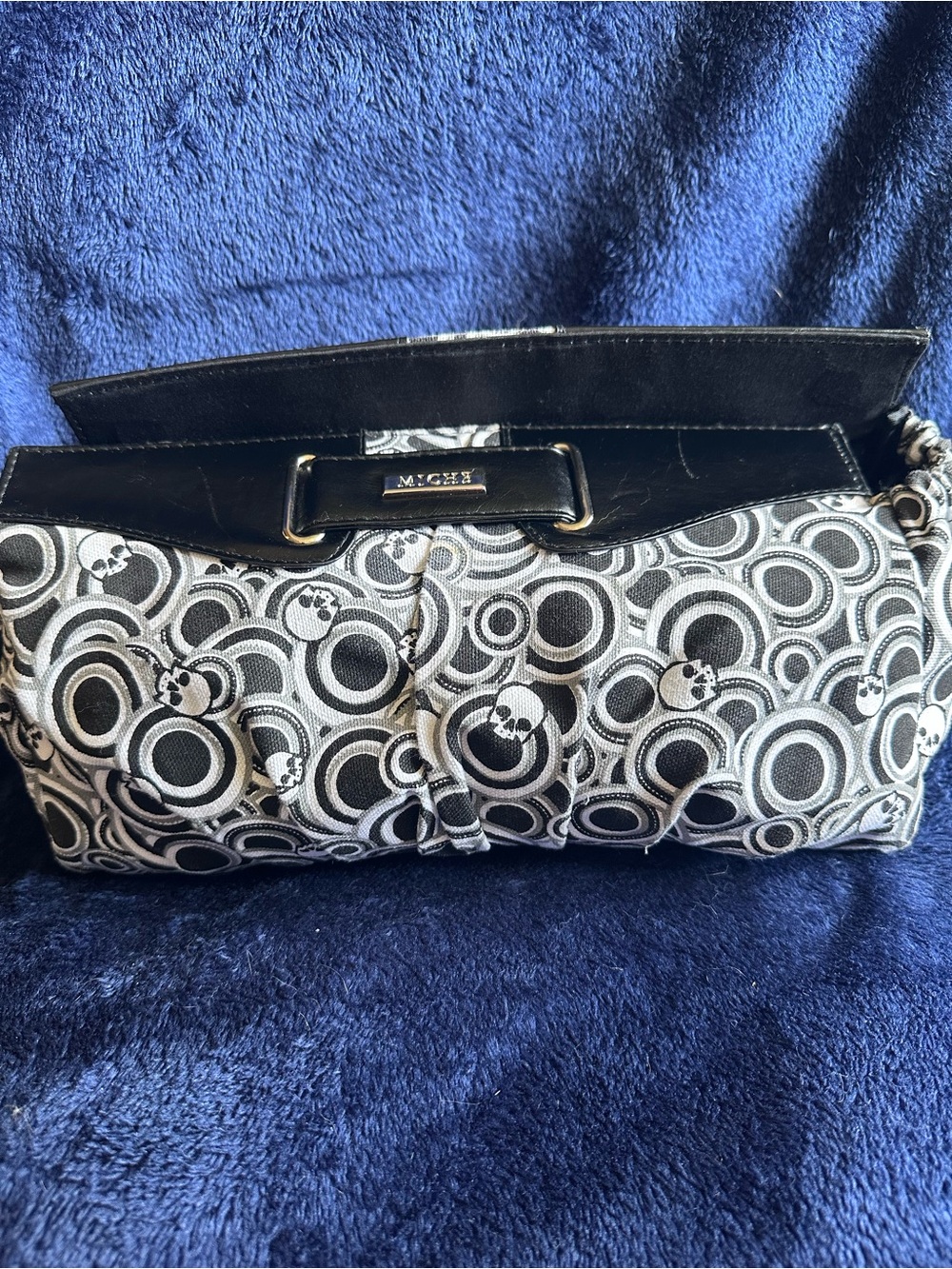RARE Miche Classic Crystal Skull Purse Shell ONLY Canvas Black White Retired
